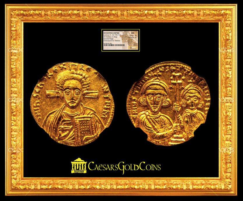 BYZANTINE EMPIRE JUSTINIAN II YOUTHFUL JESUS CHRIST AD 705-711 GOLD COIN ~ NGC MS 4x4 ~