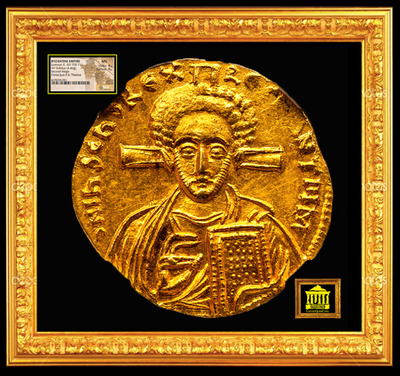 BYZANTINE EMPIRE JUSTINIAN II YOUTHFUL JESUS CHRIST AD 705-711 GOLD COIN ~ NGC MS 4x4 ~ 2