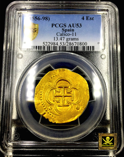 Spain 4 Escudos 1556-98 "King Philip II" PCGS 53 2