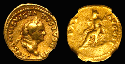 ROMAN EMPIRE   "VESPASIAN"  69-79  "CAESAR"  COLOSSEUM  AV  AUREUS GOLD  ~ NGC FINE 3x2 ~ 5