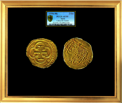 Spain 2 Escudos 1556-98 PCGS 55 Toledo Mint 2