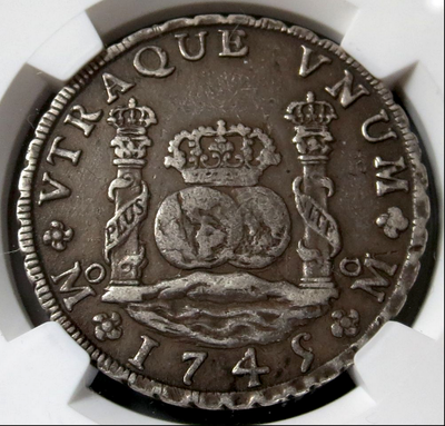 MEXICO  1745/4   "PILLAR DOLLAR"  8 REALES  "SHIPWRECK REYGERSDAHL" ~ NGC 40 ~ 4