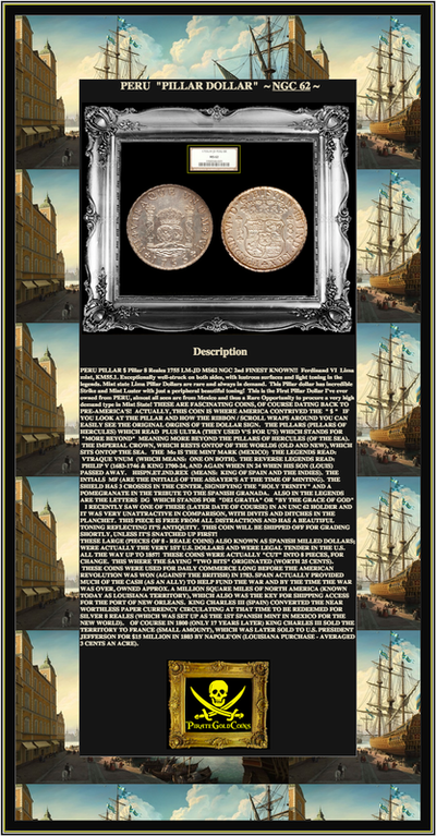 PERU  1755  8  REALES  PILLAR DOLLAR  ~ NGC 62 ~ 2nd FINEST KNOWN! 5