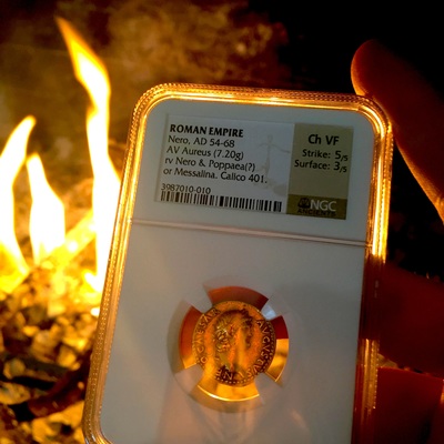 ROMAN EMPIRE  "NERO"  54-68 AD  AV AUREUS  ~ NGC CH XF 5x3 ~ NERO CAESAR AUGUSTUS POMPEII 5