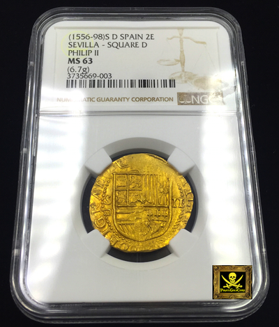 Spain 2 Escudos 1556-98 "Philip II" NGC 63 Finest Known 2