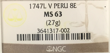 Peru 8 Escudos 1747 NGC 63 5