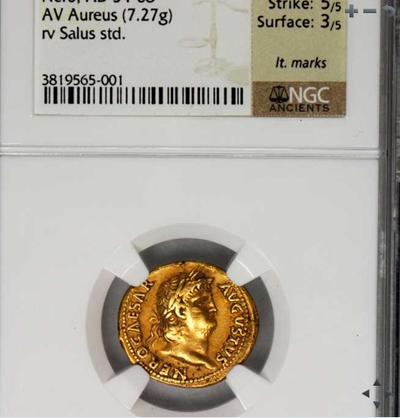 ROMAN EMPIRE "NERO" 54-68 AD  AV AUREUS ~ NGC XF 5x3 ~ ! NERO CLAUDIUS CAESAR AUGUSTUS  "POMPEII TREASURE" 8