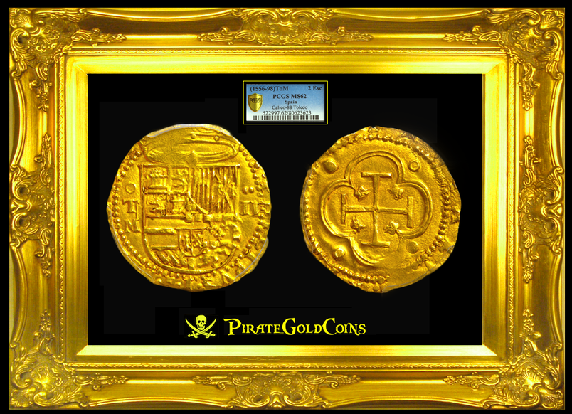 Spain 2 Escudos 1556-98 PCGS 62 2nd Finest Known