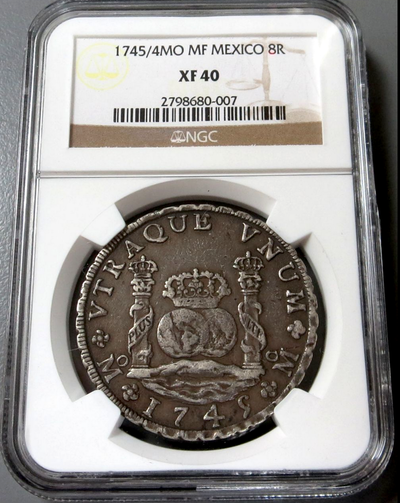 MEXICO  1745/4   "PILLAR DOLLAR"  8 REALES  "SHIPWRECK REYGERSDAHL" ~ NGC 40 ~ 2