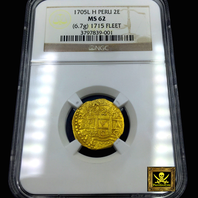 Peru 2 Escudos 1705 "1715 Plate Fleet Shipwreck" NGC 62 Finest Known 4