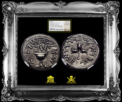 JUDAEA 66AD  SHEKEL  "JEWISH WAR- GREAT REVOLT"  2 YR  ~ NGC Ch XF 5x3 ~  JERUSALEM COIN  JEW 4