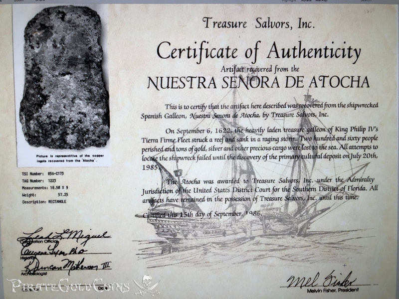 Atocha 1622 Copper Bar 57lbs Ingot with Treasure Salvor's COA 2