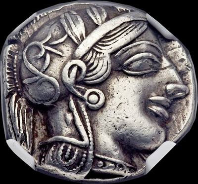 ATTICA, ATHENS 460- 440 BC   TETRADRACHM  ATHENA  OWL,  OLIVE FIG                      ~ NGC ch XF 4 x 3 ~ 5
