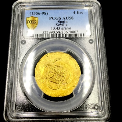 Spain 4 Escudos "King Philip II" 21556-98 PCGS 58 2