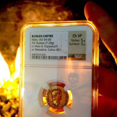 ROMAN EMPIRE  "NERO"  54-68 AD  AV AUREUS  ~ NGC CH XF 5x3 ~ NERO CAESAR AUGUSTUS POMPEII 6