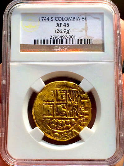 Colombia 8 Escudos 1744 NGC 45 Only 1 Known 2