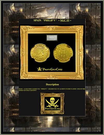 Spain 1/2 Escudo 'King Philip V' NGC 55 6