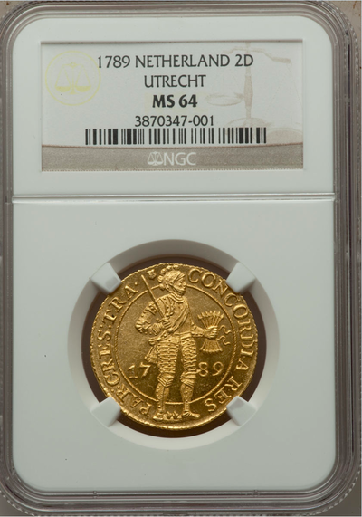 NETHERLANDS  1789 "SWORDSMAN"  2 DUCAT  GRADED  ~ NGC 64 ~ 2