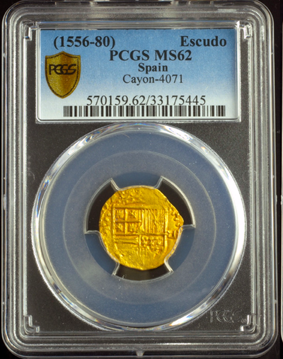 Spain 1 Escudo 1556-80 "Gold Fleece Shipwreck" PCGS 62 4