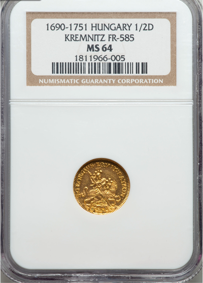 HUNGARY  1/2  DUCAT  1690- 1751 "KNIGHT SLAYING DRAGON"   ~ NGC 64 ~ 2