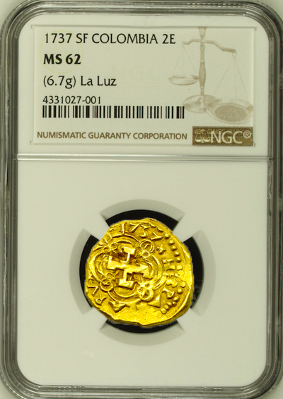 Colombia 2 Escudos "La Luz Shipwreck" 1739 "Dated" NGC 62 4