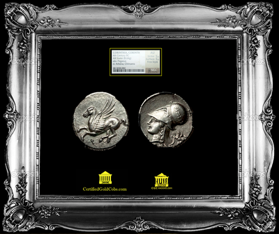 CORINTHIA CORINTH  345BC  "PEGASUS & ATHENA"  ~ NGC AU 5 x 5 FINEST STYLE ~  AR STATER  SILVER 2