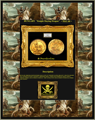 HUNGARY  1/2  DUCAT  1690- 1751 "KNIGHT SLAYING DRAGON"   ~ NGC 64 ~ 5