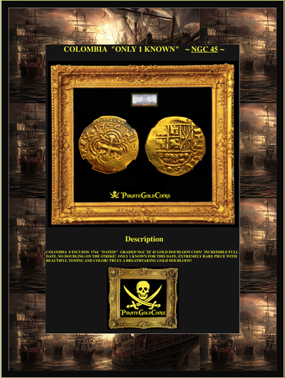 Colombia 8 Escudos 1744 NGC 45 Only 1 Known 5