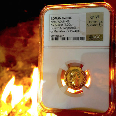 ROMAN EMPIRE  "NERO"  54-68 AD  AV AUREUS  ~ NGC CH XF 5x3 ~ NERO CAESAR AUGUSTUS POMPEII 3