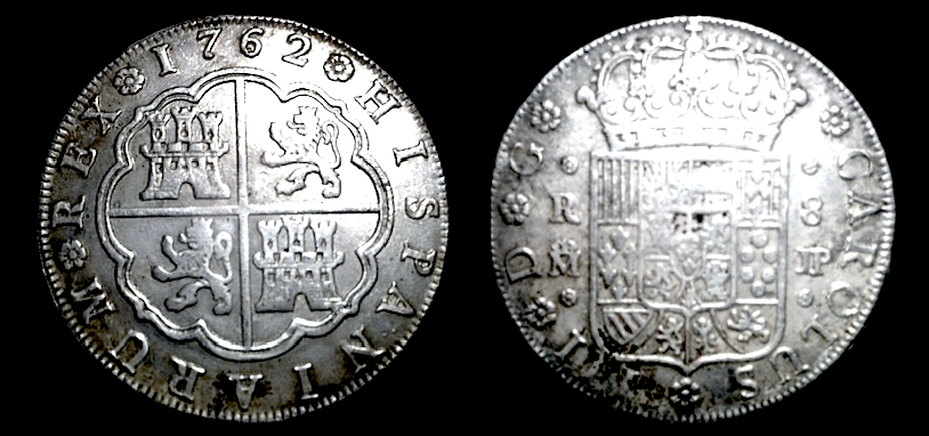 SPAIN  8 REALES 1762  "KING CHARLES III"  ~ RAW ~