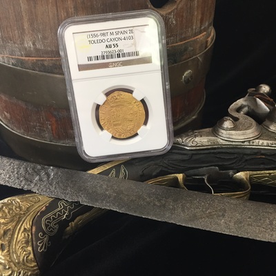 Spain 2 Escudos 1556-98 "King Philip II" NGC 55 "Toledo Mint" 12