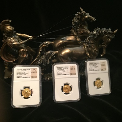 KINGDOM OF MACEDON (GREEK)  "PHILIP II"  359-336 BC ~ NGC  XF ★5 x 5 ~ ALEXANDER III STATER  ★STAR★ 7