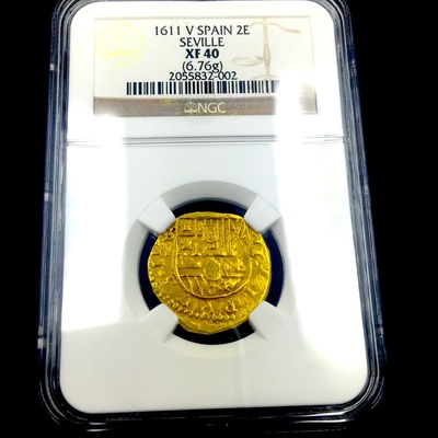 Spain 2 Escudos 1611 "Dated- Seville" NGC 40  2