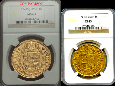 Spain 8 Escudos 1721 NGC 45 Only 3 Ever Graded 4