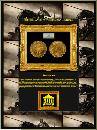 NETHERLANDS  1789 "SWORDSMAN"  2 DUCAT  GRADED  ~ NGC 64 ~ 5