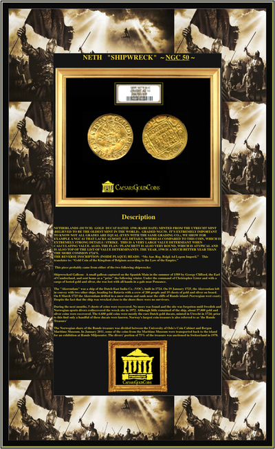NETHERLANDS (DUTCH) GOLD DUCAT 1598 NGC 50 “SHIPWRECK" 5