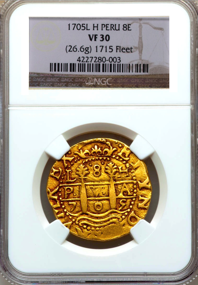 Peru 8 Escudos 1705 NGC 30 32