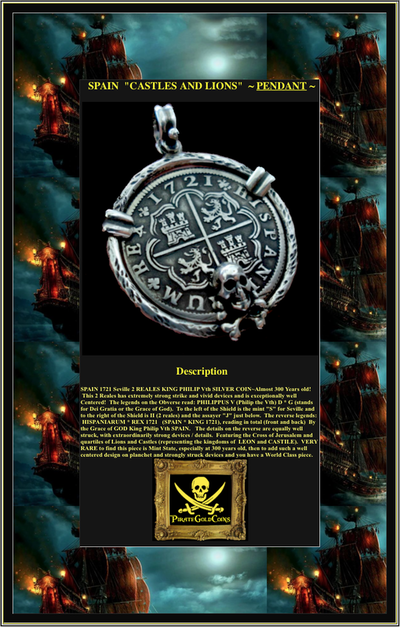 Spain 2 Reales 1721 "Skull and Bones" Shipwreck Jewelry Treasure Coin Necklace 4