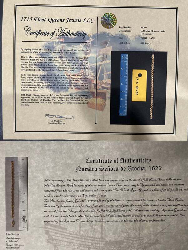 1715 Fleet Shipwreck & Atocha 1622 Shipwreck Olive Blossom Chain 13