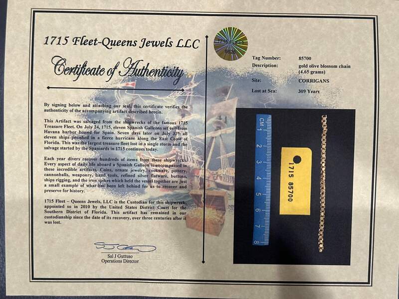 1715 Fleet Shipwreck & Atocha 1622 Shipwreck Olive Blossom Chain 14