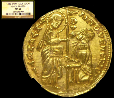 ITALY   1382-1400  GOLD  "JESUS CHRIST"  COIN  ~ NGC 64 MS ~ DUCAT 600+ YEARS OLD! 2