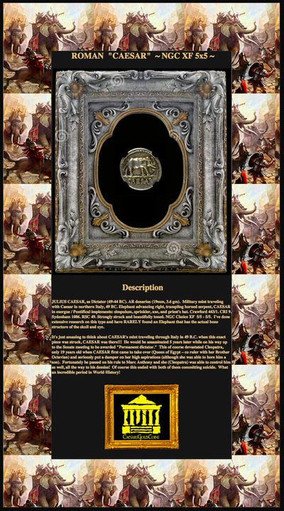 ROMAN IMPERATORIAL  "CAESAR" 44 BC  AR DENARIUS  ~ NGC Ch XF 5/5~ ELEPHANT CAESAR COIN 5