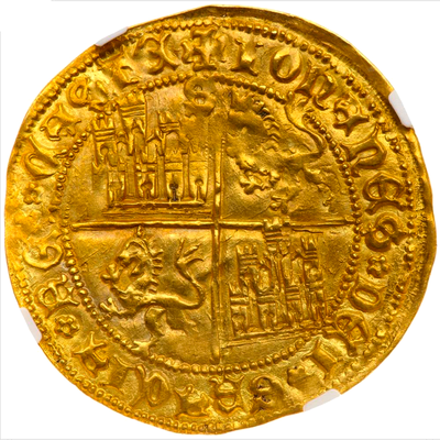 SPAIN 1406 GOLD DOBLA  “CROSS of JERUSALEM", SEVILLE MINT 510 YEARS AGO!  ~ NGC 61 ~ 3
