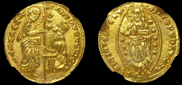ITALY 1382-1400 GOLD "JESUS CHRIST" COIN ~ NGC 64 MS ~ DUCAT 600+ YEARS OLD!