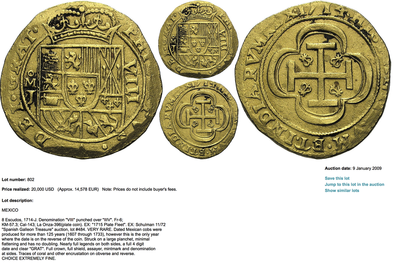 Mexico 8 Escudos "1715 Fleet"  1714 NGC 63 Finest Known 13