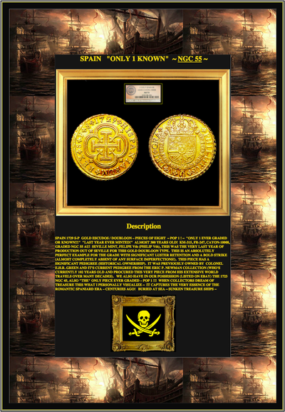 Spain 8 Escudos 1729 NGC 53 Only 1 Known 4