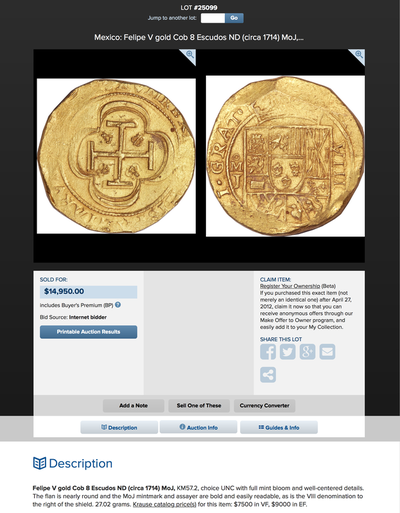 Mexico 8 Escudos "1715 Fleet"  1714 NGC 63 Finest Known 8