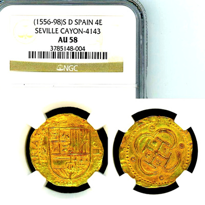 Spain 4 Escudos "King Philip II" 1556-98 NGC 58 4