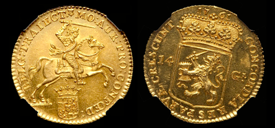 NETHERLANDS  1761  "KNIGHT RIDER"   14 GULDEN   ~ NGC 63 ~ 6