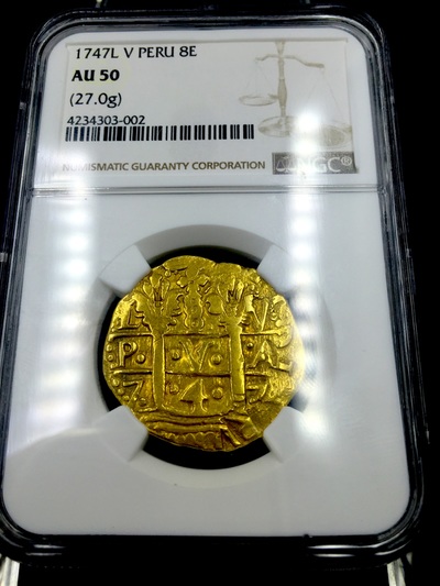 Peru 8 Escudos 1747 "La Luz" NGC 50 2